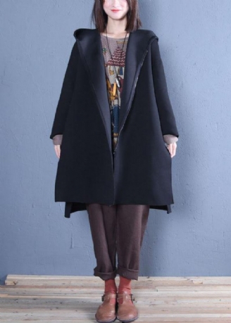 Nouveau Manteau Surdimensionné De Longueur Moyenne Automne Manteaux À Capuche Noirs