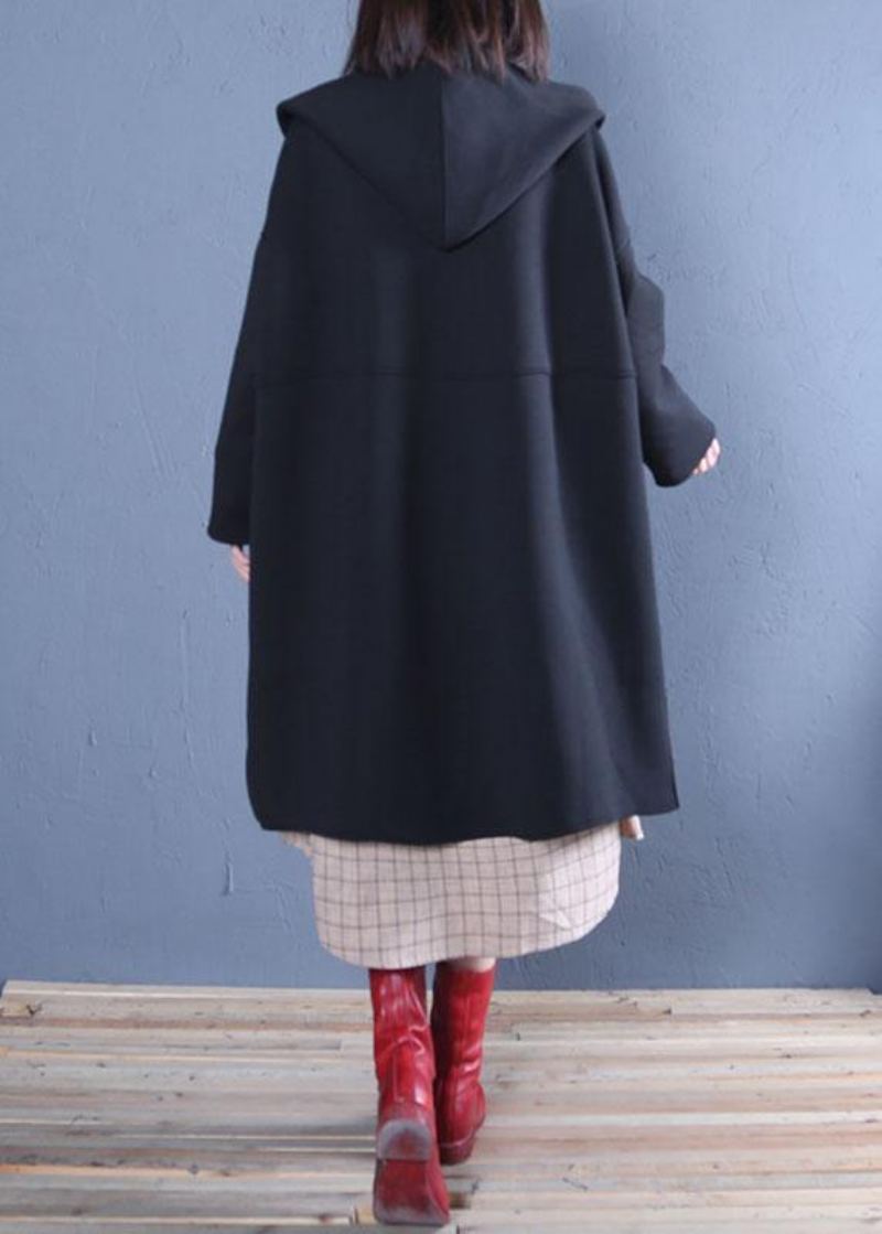 Nouveau Manteau Surdimensionné De Longueur Moyenne Automne Manteaux À Capuche Noirs - Trenchs femmes