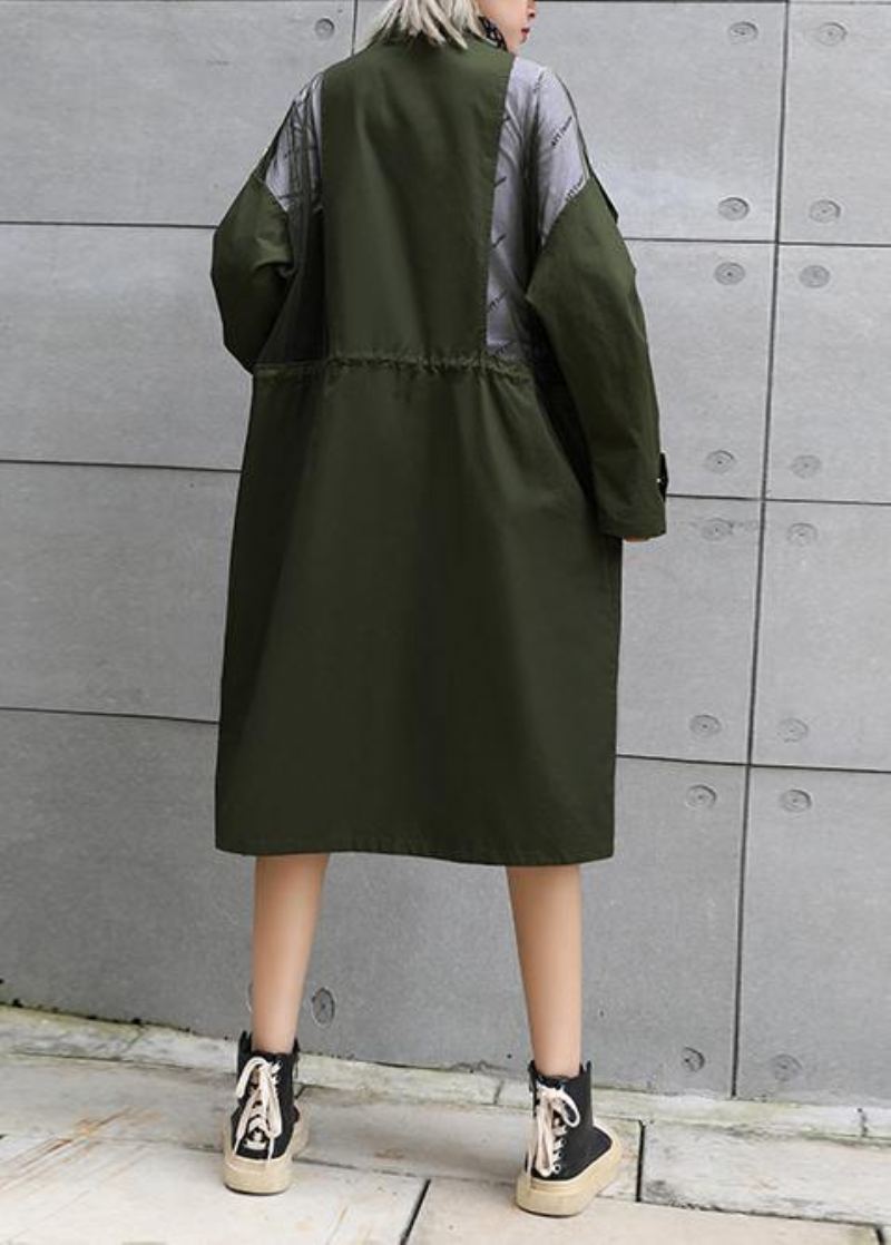 Nouveau Manteau Vert Armée À La Mode Grande Taille Manteaux Longs À Revers Avec Cordon De Serrage - Trenchs femmes