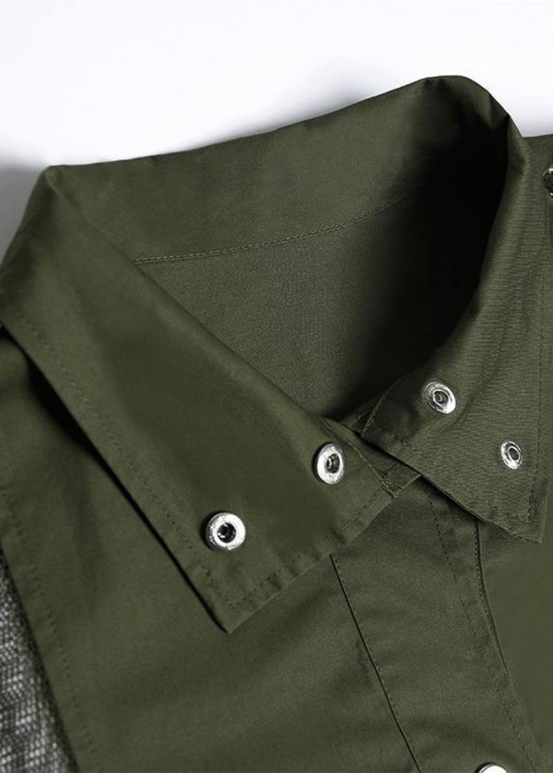 Nouveau Manteau Vert Armée À La Mode Grande Taille Manteaux Longs À Revers Avec Cordon De Serrage - Trenchs femmes