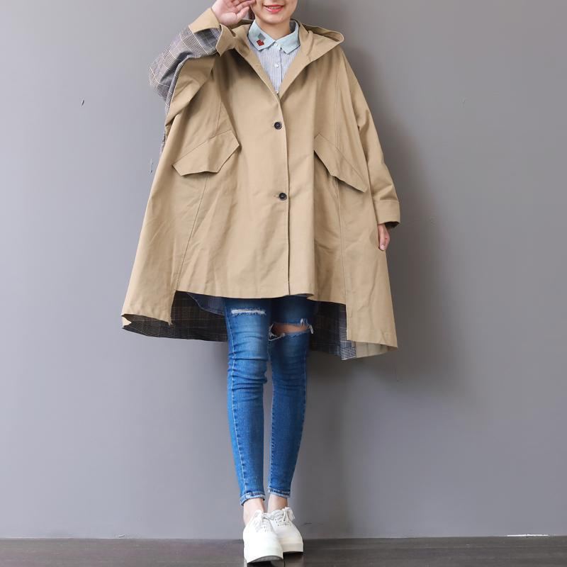 Nouveau Manteaux Kaki Grande Taille À Capuche Manteau Design Bas Boutique Patchwork Trench-coat D'hiver