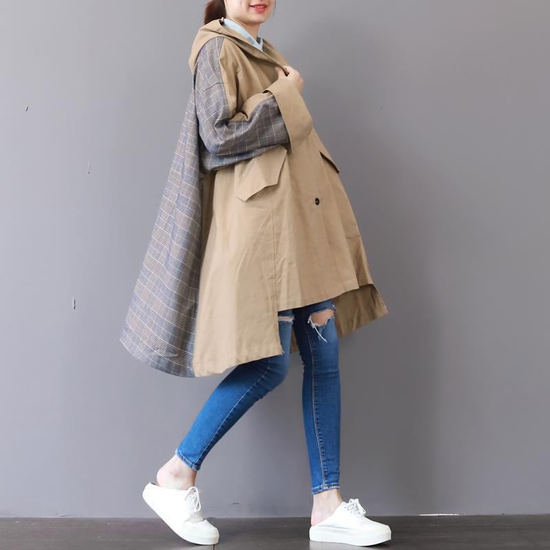 Nouveau Manteaux Kaki Grande Taille À Capuche Manteau Design Bas Boutique Patchwork Trench-coat D'hiver - Trenchs femmes