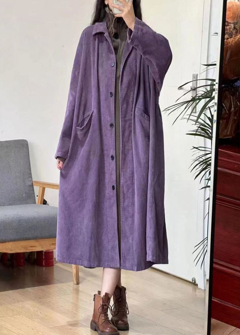 Nouveau Trench-coat Long En Velours Côtelé Avec Poches À Boutons Caramel - Trenchs femmes