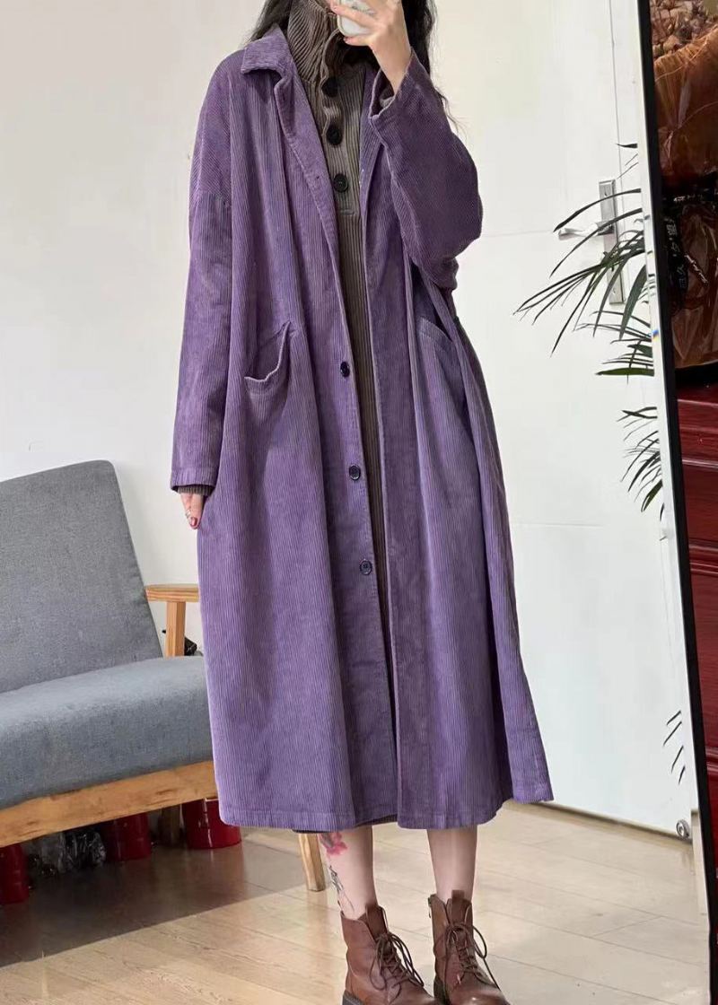 Nouveau Trench-coat Long En Velours Côtelé Avec Poches À Boutons Caramel - Trenchs femmes