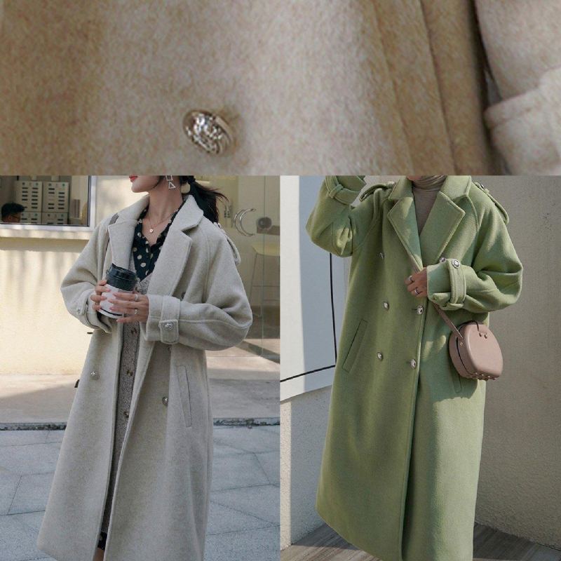 Nouveau Vêtements D'extérieur En Laine Beige De Grande Taille Manteau Maxi Dos Ouvert En Double Poitrine - Trenchs femmes