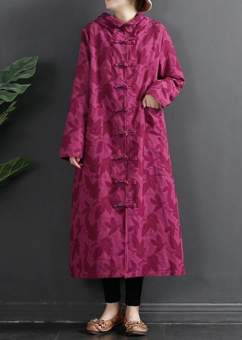 Robe À Capuche En Jacquard Rose Avec Boutons Chinois Pour Femmes - Vert