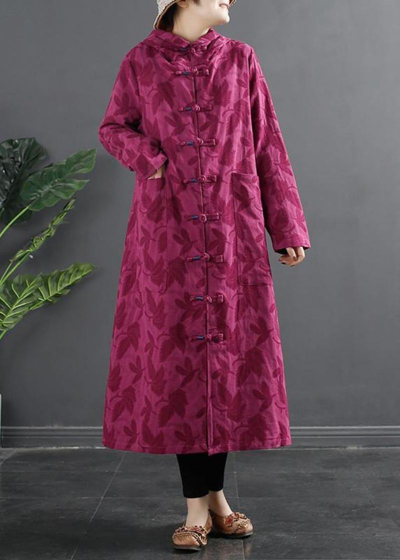 Robe À Capuche En Jacquard Rose Avec Boutons Chinois Pour Femmes - Vert