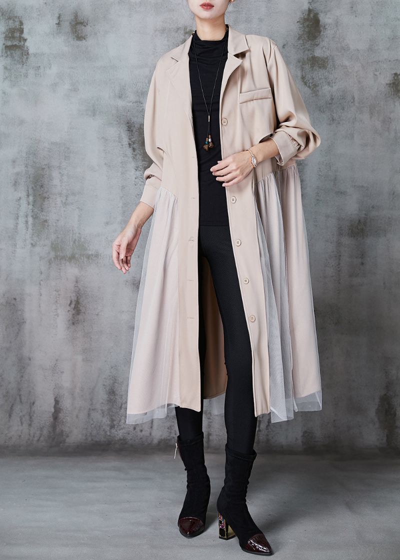 Robe Trench En Coton Et Tulle Kaki Français Col Cranté Patchwork Printemps - Trenchs femmes