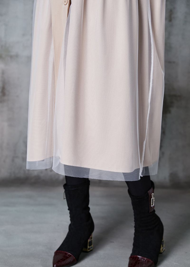 Robe Trench En Coton Et Tulle Kaki Français Col Cranté Patchwork Printemps - Trenchs femmes