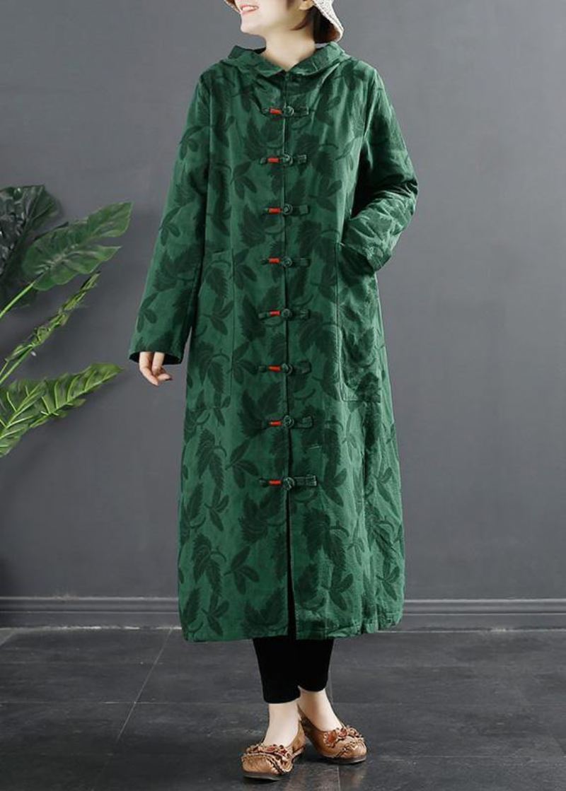 Robes À Boutons Chinois À Capuche En Jacquard Vert Français