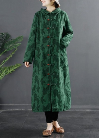 Robes À Boutons Chinois À Capuche En Jacquard Vert Français