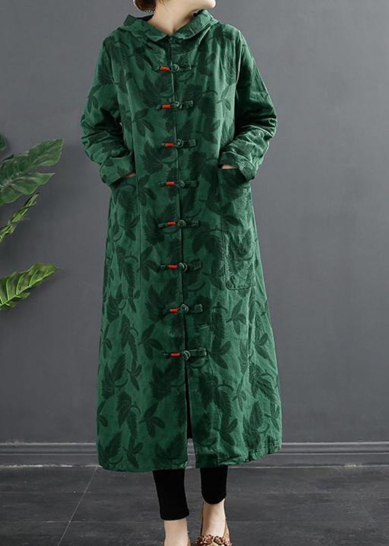 Robes À Boutons Chinois À Capuche En Jacquard Vert Français - Vert