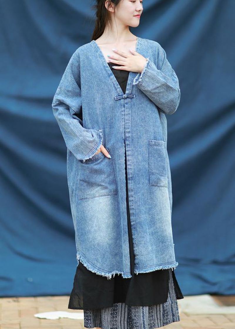 Robes Matelassées Modernes À Col En V Robe Brodée En Denim Bleu