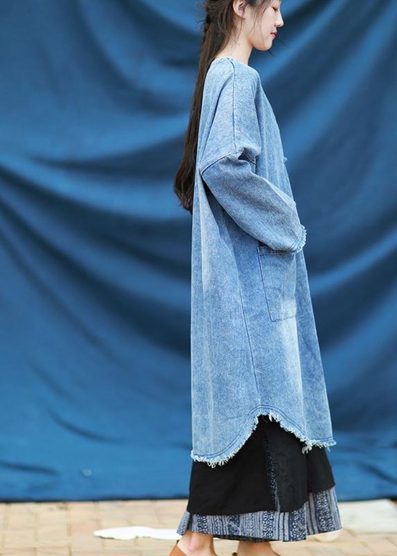 Robes Matelassées Modernes À Col En V Robe Brodée En Denim Bleu - Trenchs femmes