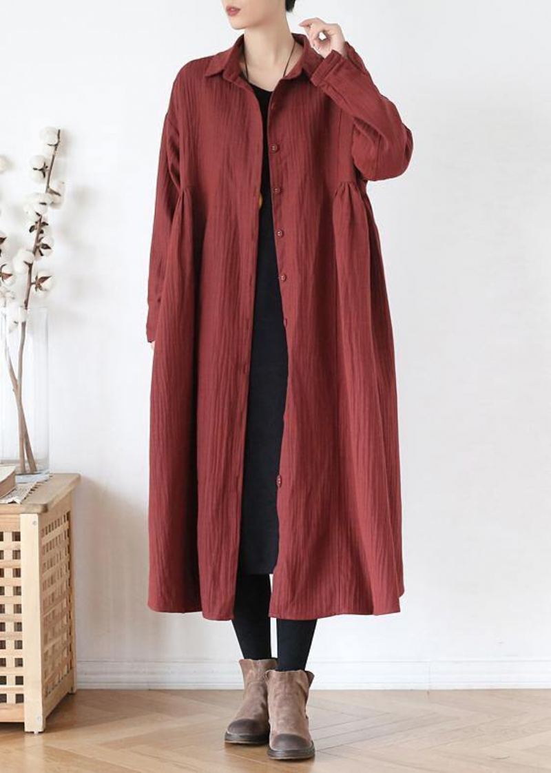 Simple Revers Poches Baggy Mode Manteaux Femmes Rouge Outwear Automne