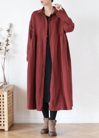 Simple Revers Poches Baggy Mode Manteaux Femmes Rouge Outwear Automne