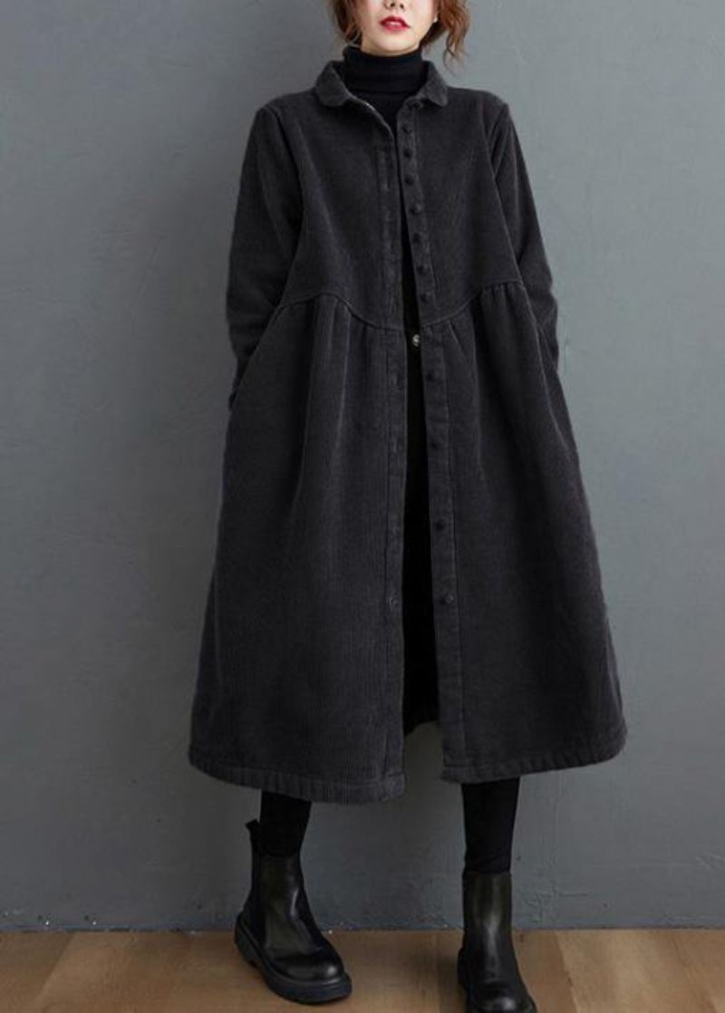 Style Épais Cintré Fin Trench-coat Noir Manteaux Surdimensionnés - Noir