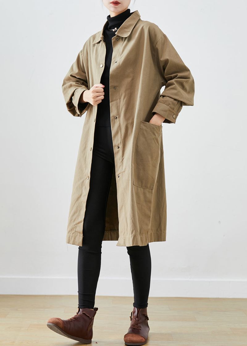 Style Kaki Poches Surdimensionnées Trench-coat En Coton Automne