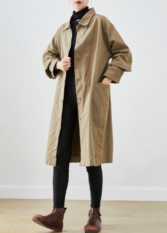 Style Kaki Poches Surdimensionnées Trench-coat En Coton Automne