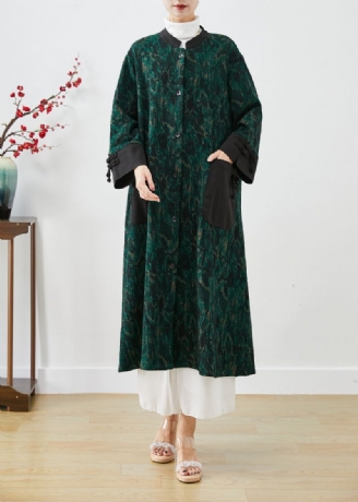 Style Noirâtre Vert Cravate Colorant Patchwork Bouton Chinois Vison Velours Trench Automne