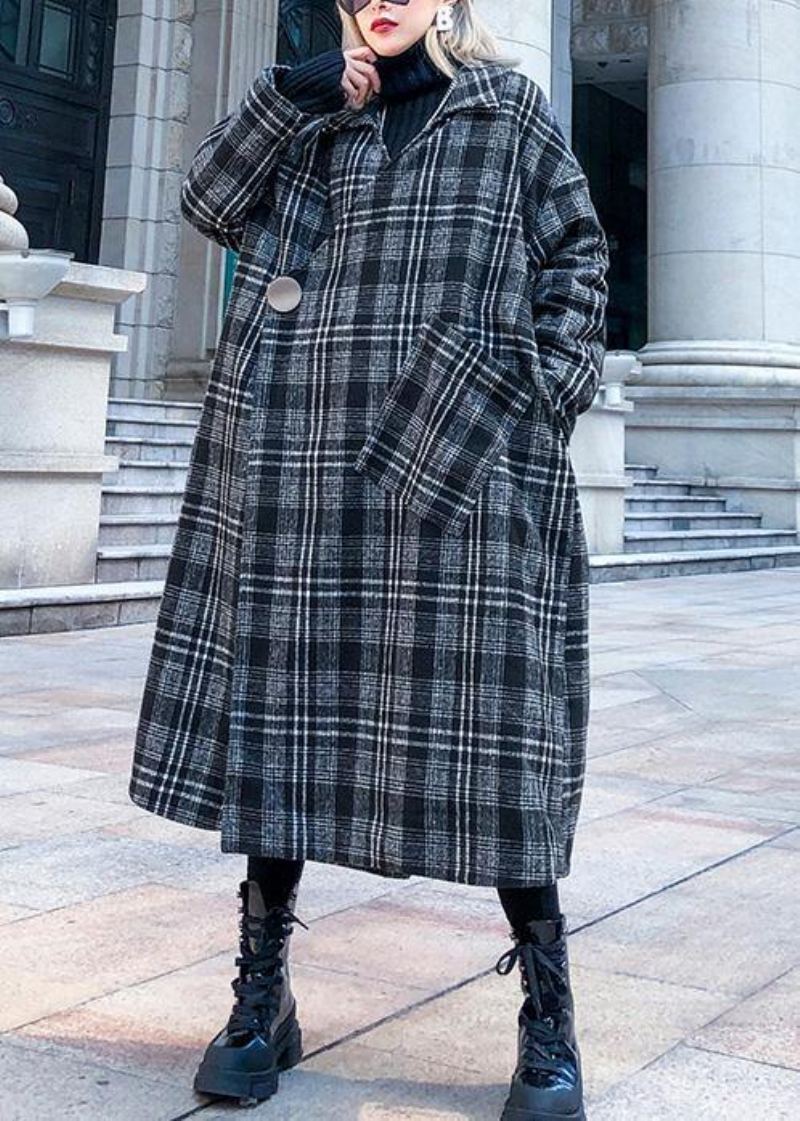 Style Plaid Grande Taille Vêtements Décolleté Col Carré Poches Automne Femmes Manteaux - Trenchs femmes