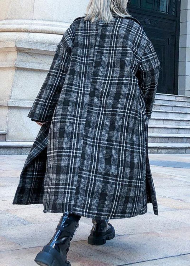 Style Plaid Grande Taille Vêtements Décolleté Col Carré Poches Automne Femmes Manteaux - Trenchs femmes