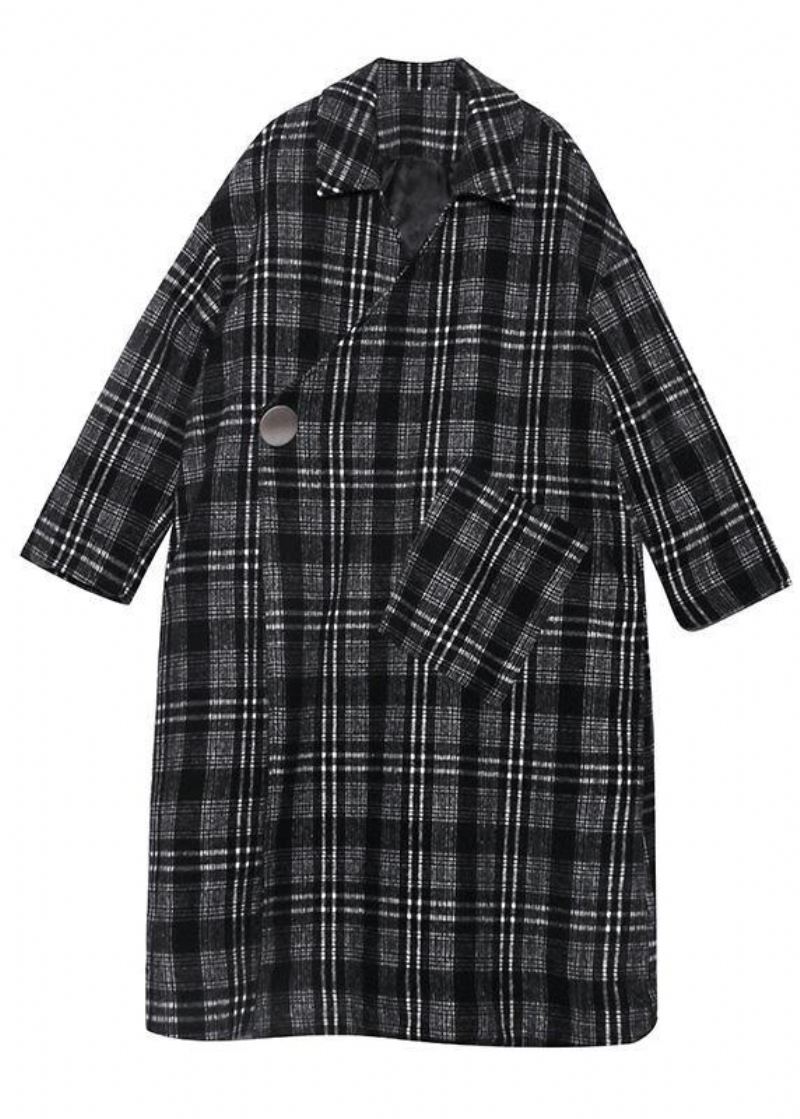 Style Plaid Grande Taille Vêtements Décolleté Col Carré Poches Automne Femmes Manteaux - Trenchs femmes