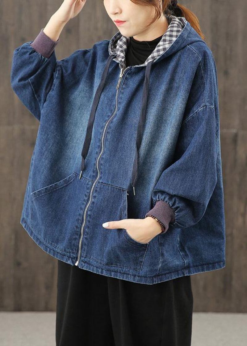 Style Poches À Capuche Vêtements Pour Femmes Photographie Blouses Bleu Denim