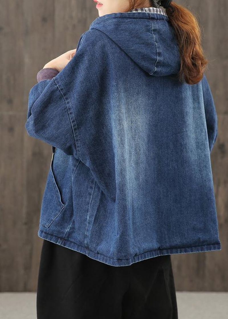 Style Poches À Capuche Vêtements Pour Femmes Photographie Blouses Bleu Denim - Trenchs femmes