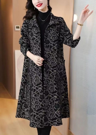 Trench Ample En Coton Jacquard Noir Avec Poches Printemps