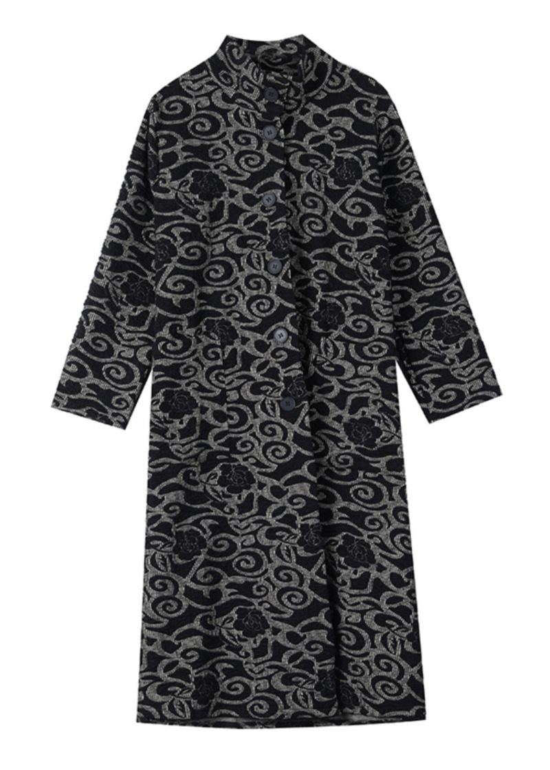 Trench Ample En Coton Jacquard Noir Avec Poches Printemps - Trenchs femmes