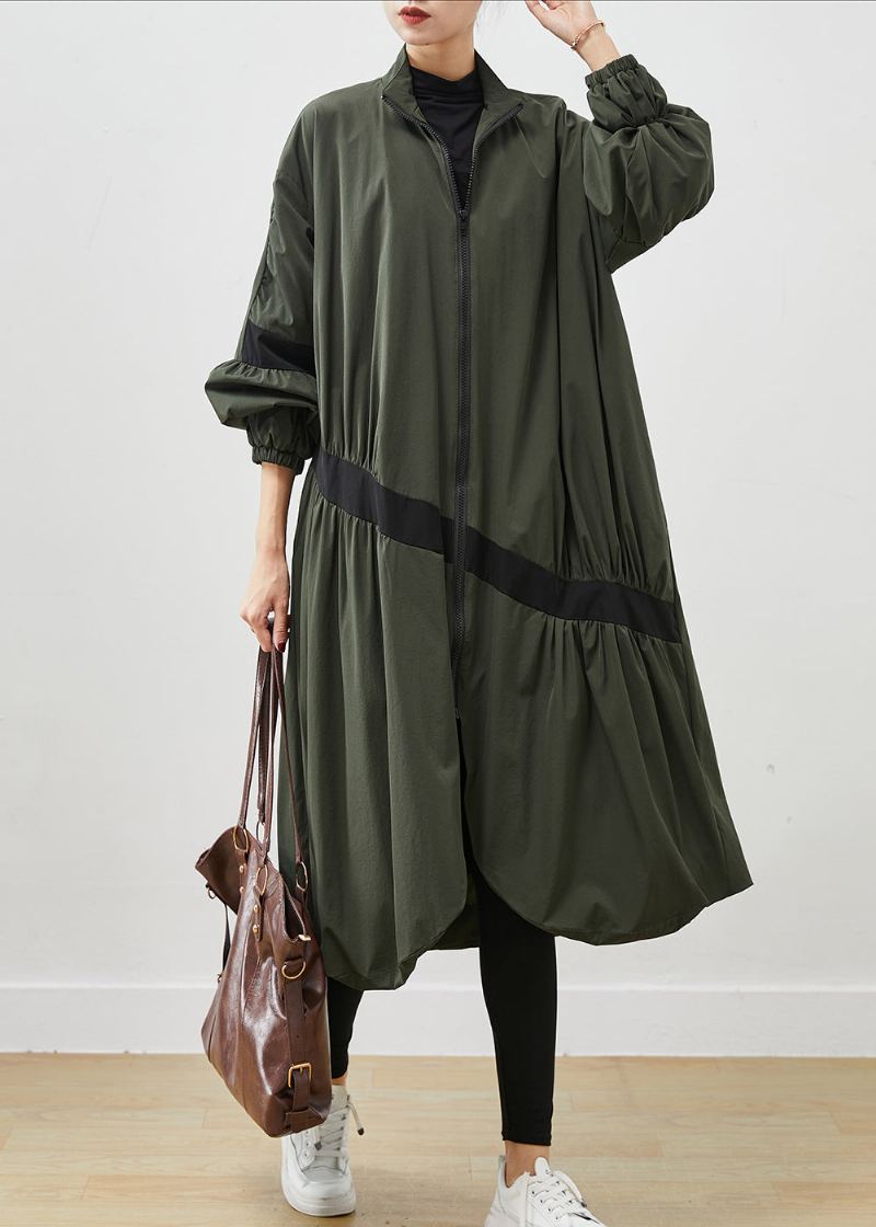 Trench Asymétrique Vert Armée Froissé Printemps