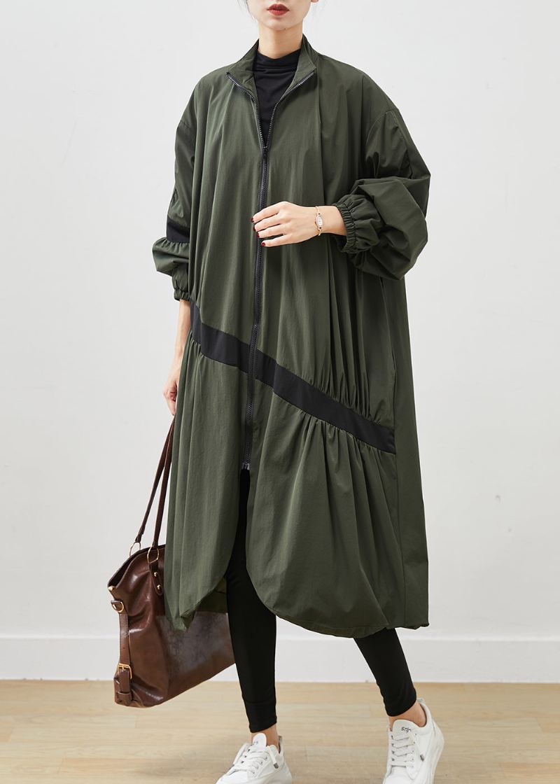 Trench Asymétrique Vert Armée Froissé Printemps - Trenchs femmes