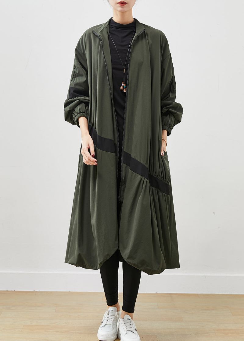 Trench Asymétrique Vert Armée Froissé Printemps - Trenchs femmes