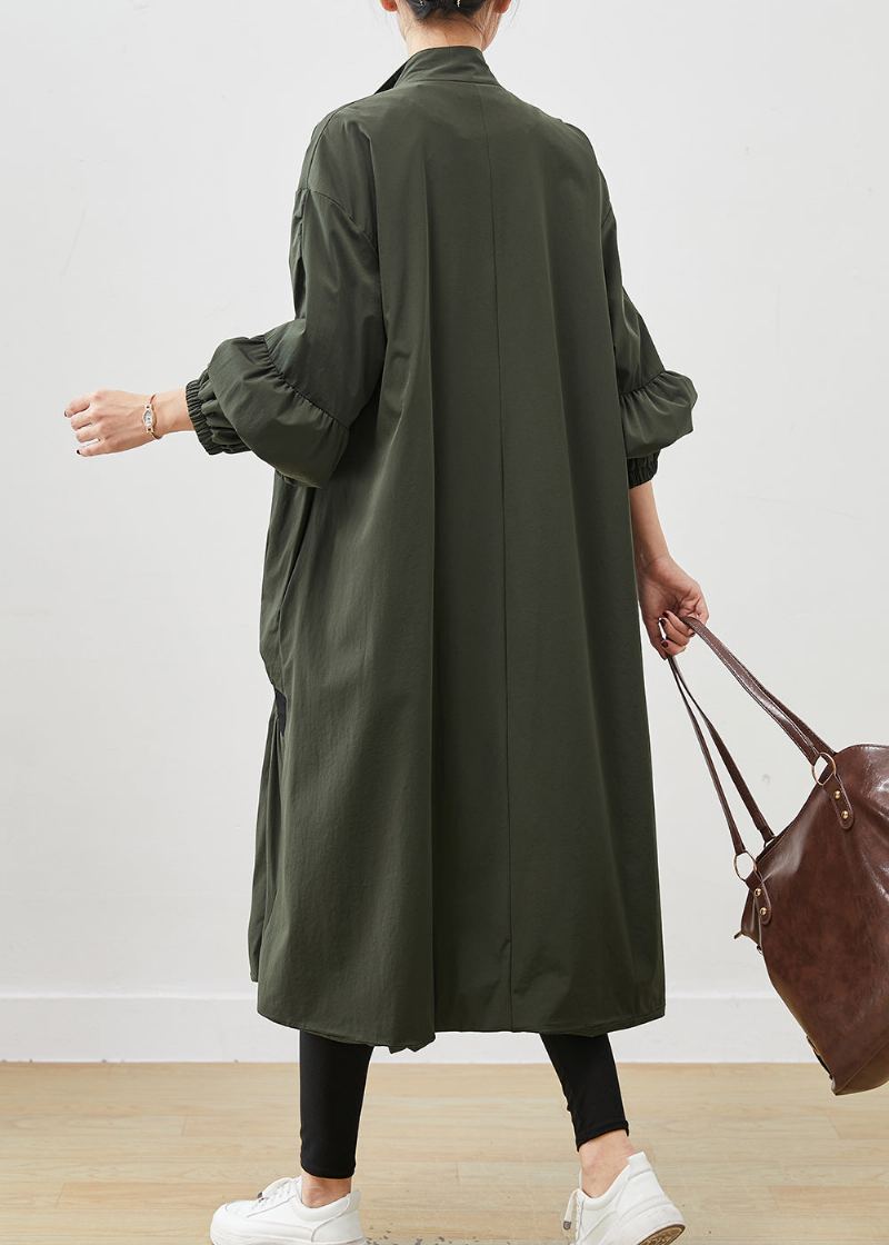 Trench Asymétrique Vert Armée Froissé Printemps - Trenchs femmes