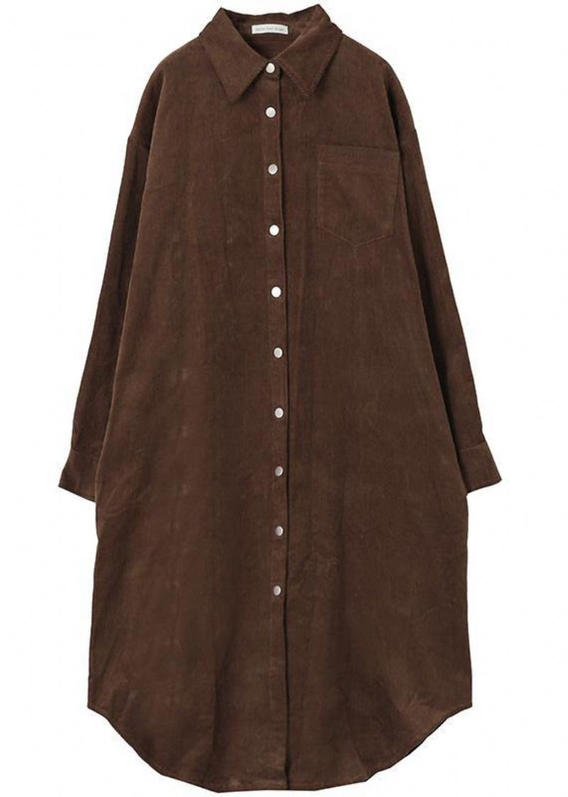 Trench-coat Boutonné À Revers Fait Main Manteau Midi Chocolat - Trenchs femmes