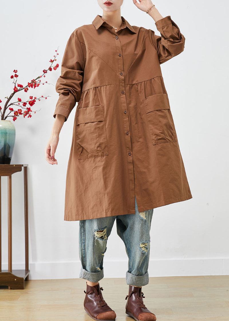 Trench-coat En Coton Avec Poches Patchwork Surdimensionnées Café Biologique Automne