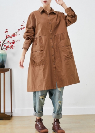 Trench-coat En Coton Avec Poches Patchwork Surdimensionnées Café Biologique Automne