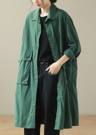 Trench-coat En Coton Avec Poches Surdimensionnées Vert Noirâtre Diy Automne