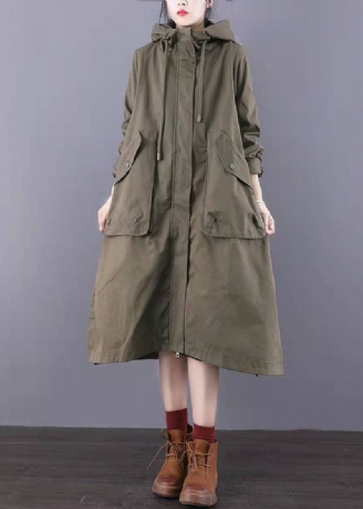 Trench-coat En Coton Avec Poches Zippées Vert Armée Ajusté Printemps