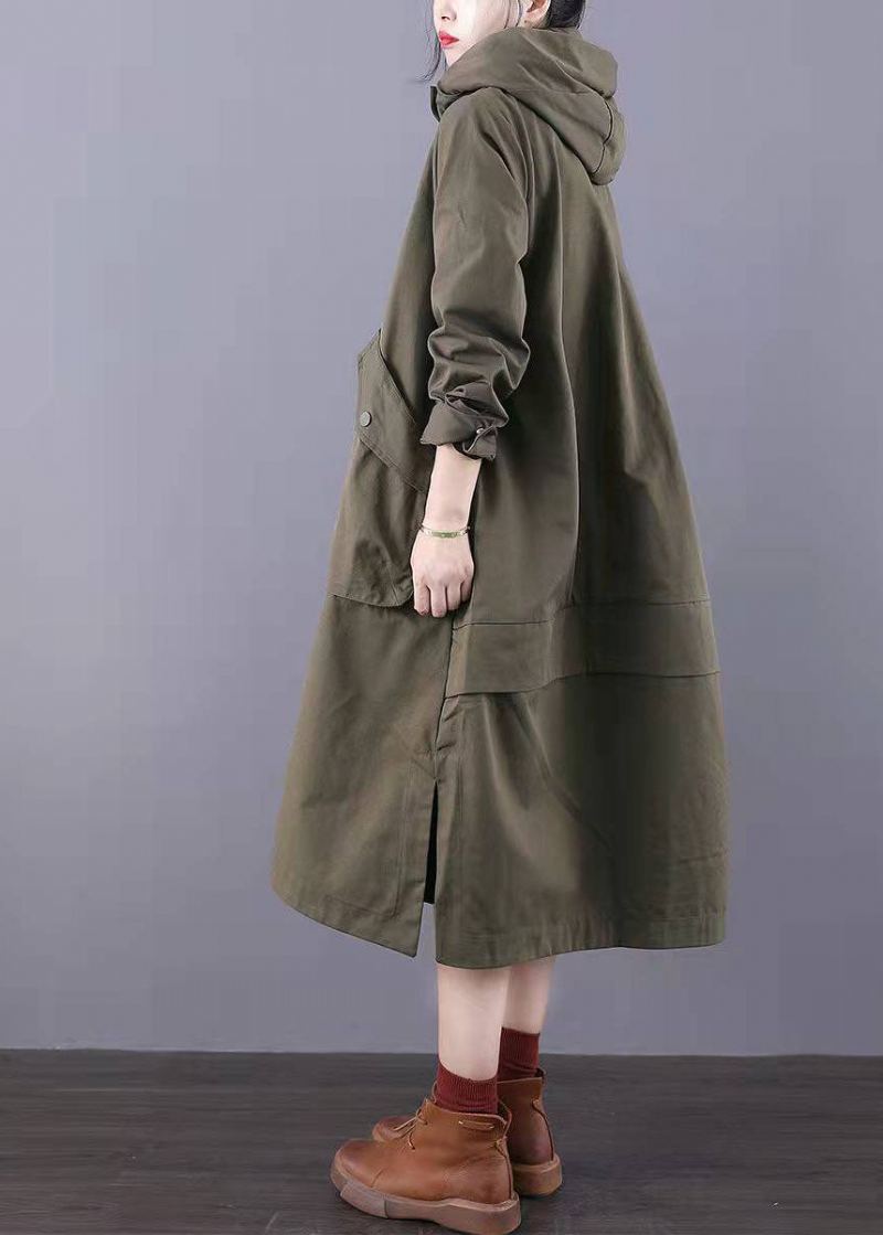 Trench-coat En Coton Avec Poches Zippées Vert Armée Ajusté Printemps - Vert Armée