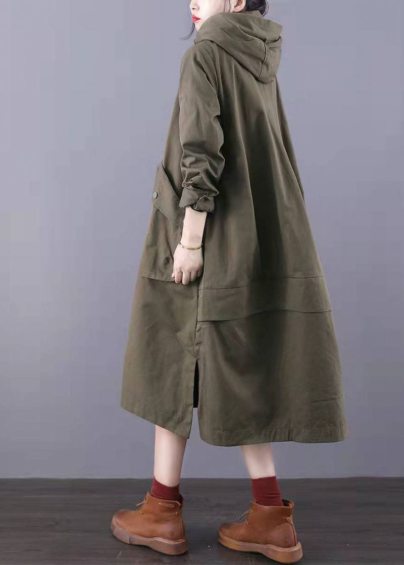 Trench-coat En Coton Avec Poches Zippées Vert Armée Ajusté Printemps - Vert Armée