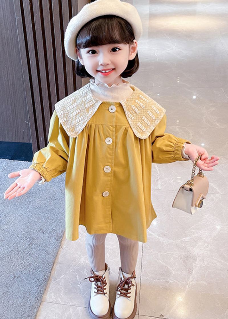 Trench-coat En Coton Pour Bébés Filles Bouton Jaune Unique Froissé Patchwork Automne - Trenchs femmes