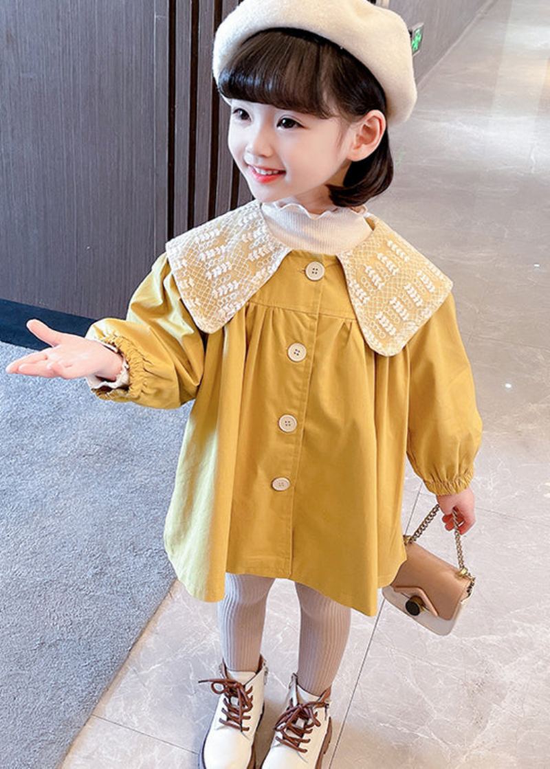 Trench-coat En Coton Pour Bébés Filles Bouton Jaune Unique Froissé Patchwork Automne - Trenchs femmes