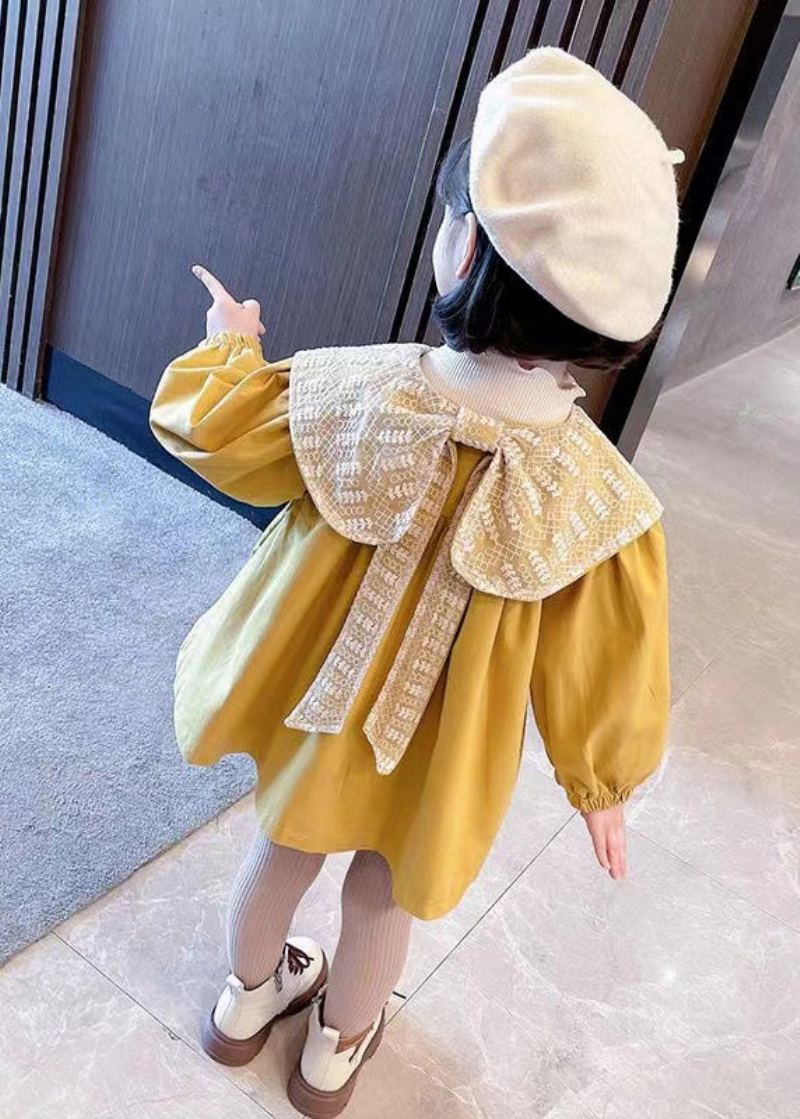 Trench-coat En Coton Pour Bébés Filles Bouton Jaune Unique Froissé Patchwork Automne - Trenchs femmes