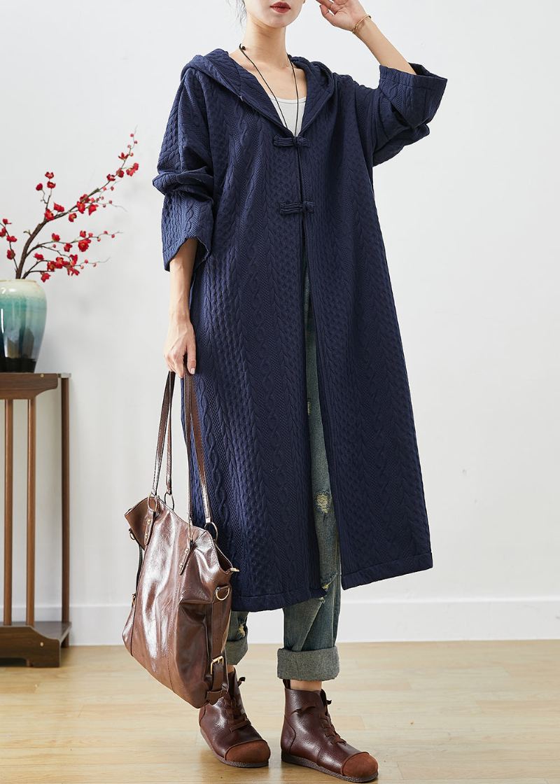 Trench-coat En Coton Bleu Marine Surdimensionné Bouton Chinois Automne