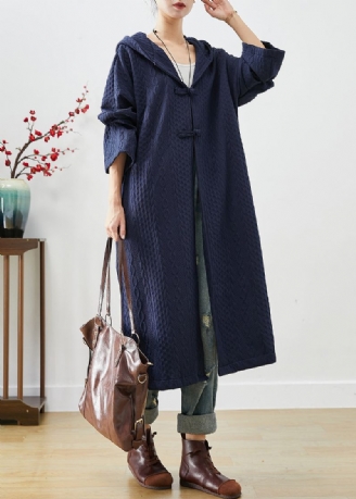 Trench-coat En Coton Bleu Marine Surdimensionné Bouton Chinois Automne