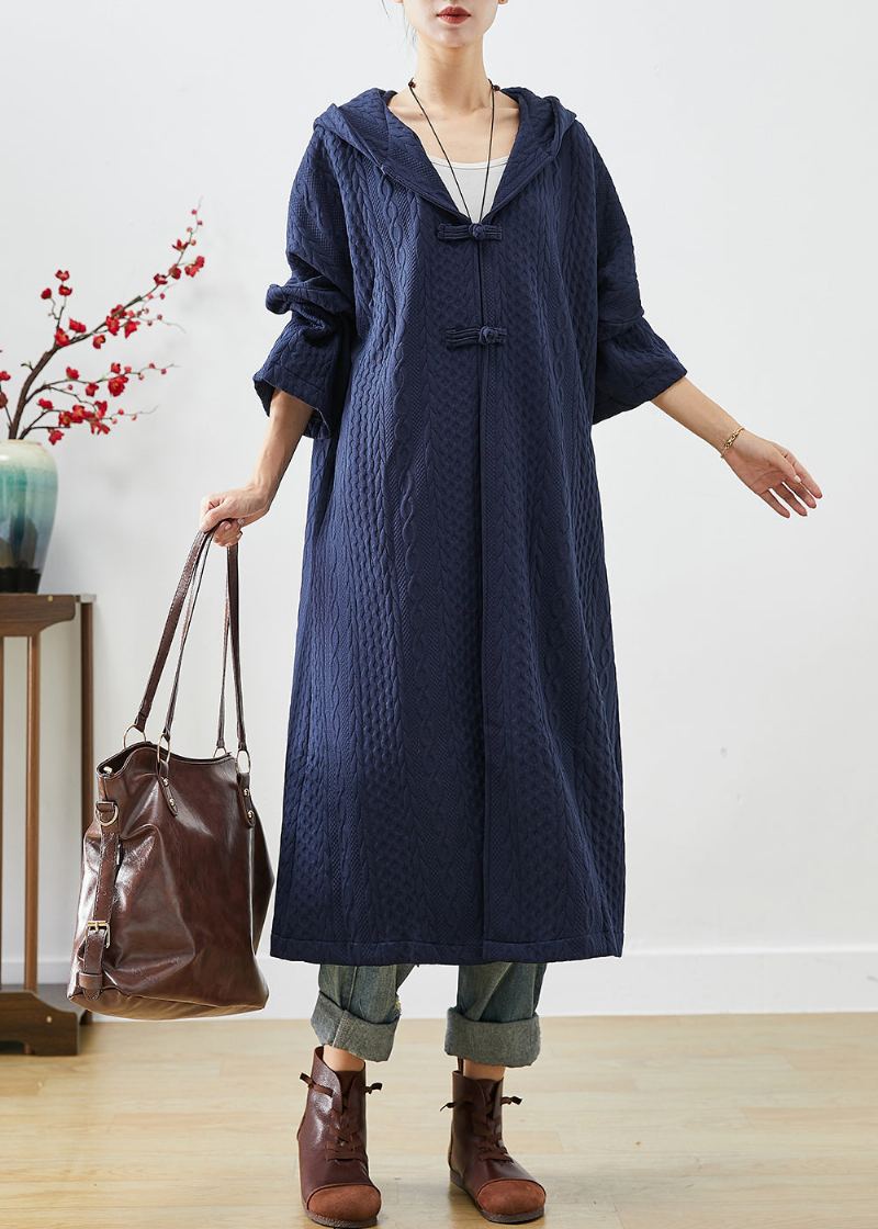 Trench-coat En Coton Bleu Marine Surdimensionné Bouton Chinois Automne - Trenchs femmes