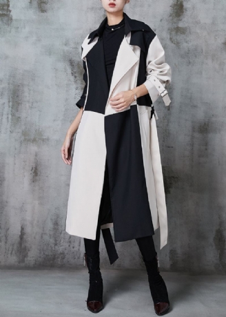 Trench-coat En Coton Design Original Colorblock Cranté Patchwork Printemps