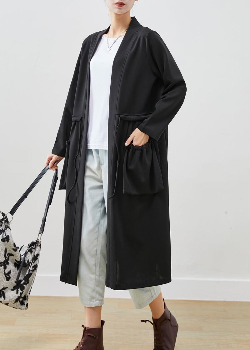 Trench-coat En Coton Noir Chic Avec Poches À Cordon Automne - Trenchs femmes